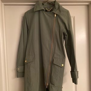J Crew Green Belted Trench Coat in Water-Resistant